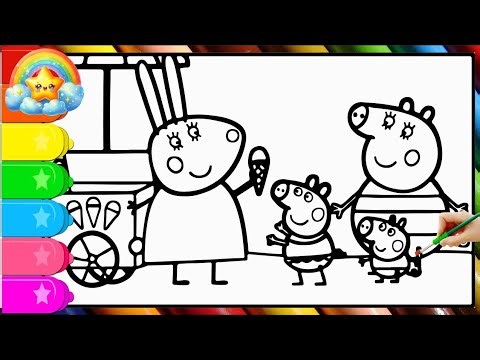 Peppa Pig's family having fun at the beach || Learn how to draw and color a Peppa Pig page