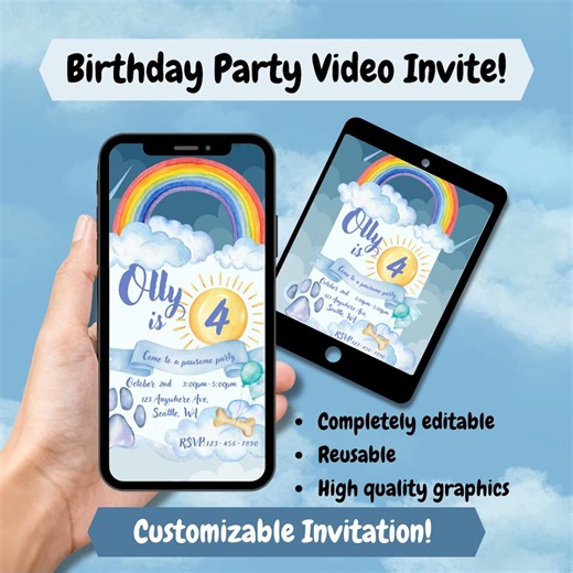 Dog Birthday Party Video Invitation Template | Customizable Pet Party Invite | Editable Canva Video Template | Instant Download | Puppy Cute - Etsy