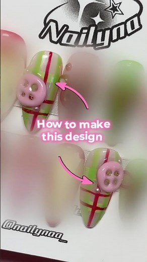 How to make this simple and easy plaid nail design with a 3D gel button! #tutorial #nailart