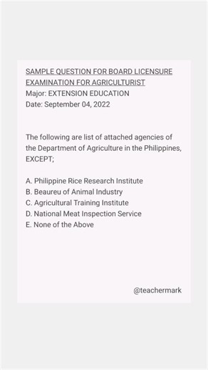 Sample Question for Agriculturist Board Licensure Examination