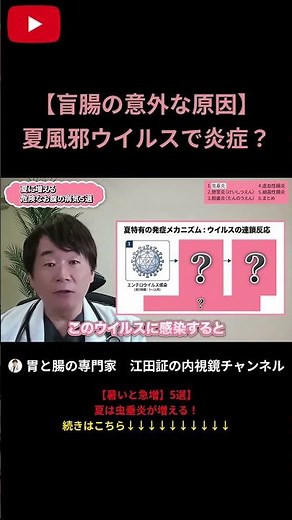 【盲腸の意外な原因】 夏風邪ウイルスで虫垂炎⁈