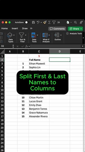How to Split First and Last Names in Excel (Text to Columns) | Intermediate Excel 201 #excel