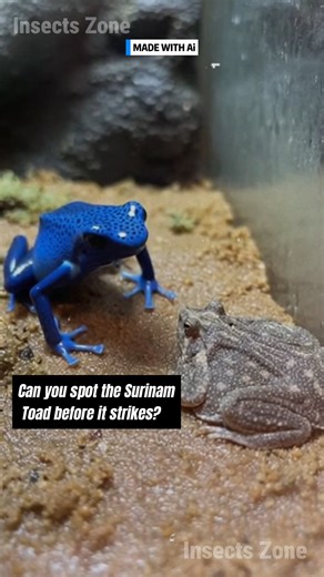 The brilliant blue Poison Dart Frog made a fatal neurotoxic miscalculation. The Surinam Toad emerges from the substrate for a swift, terrifying conclusion. #PrimalTerror #LethalPrecision #EvolutionaryGlitches #WildlifeClash #SurinamToad ⚙️ AI-generated dramatization — No real insects or creatures are involved in these visuals. | Insects Zone