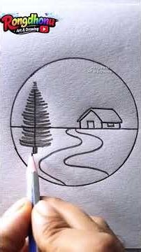 Easy Village Scenery Drawing in a Circle | Beautiful Pencil Landscape Drawing Step by Step