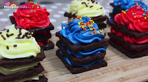 Rainbow Brownie Brittle Birthday Cake - Icebox Cupcakes Recipe - DIY Treats by HooplaKidz Recipes