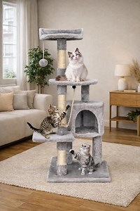 Multi-level Grey Cat Tree – Scratching Post With Cave, Platforms & Toys | Indoor Designer Cat Tower - Etsy Canada