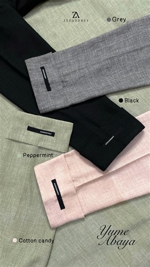 ZEEAUDREY BY FUZY TANJUNG on Instagram: "masyaa allah abaya nya simple jadi keliatan look nya cleann gituuu🥰💞 pake YUME ABAYA auto berasa jadi abege gen z gasihh🤭🫶🏻 YUME ABAYA Material bahan : Salt linen🪡 IDR: 450.000💸 Details: •Retsleting dibagian dada (busui friendly) •model tangan loose dengan stik balik ditambah logo zeeaudrey •hidden pocket dibagian kanan abaya 🎨Warna: •Black •Grey •Peppermint •Cotton candy Barakallahu fiik✨🫶🏻 Order? link in bio📌 -📲CHAT ADMIN WHATSAPP (+62 859-5