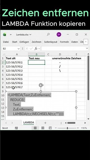 Mehrere Zeichen aus Texten entfernen – sauber, wiederverwendbar und ohne Hilfsspalten.