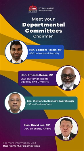 So... the Budget Process has happened. Do you know what that means? Committee Work is about to start! You should probably know who Chairs your favourite Committee though... have a look here! You'd be meeting them (if you haven't already) soon! #KnowYourCommittee #TTParlCommittees #CommitteesAtWork #TTParliament #ParliamentForYou #ParliamentaryCommittees #Parliament | Parliament Departmental Committees and Financial Scrutiny Unit