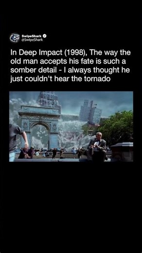 The whole world is running from a tsunami but he's waiting calmly in deep impact (1998)