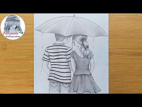 How to draw Couple With Umbrella - step by step || Boy & Girl Pencil Sketch