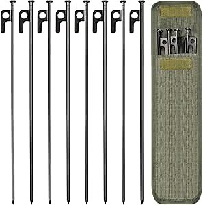 8 Pack Tent Stakes, 16in Heavy Duty Tent Stakes with Storage Bag, Forged Steel Tent Pegs for Camping