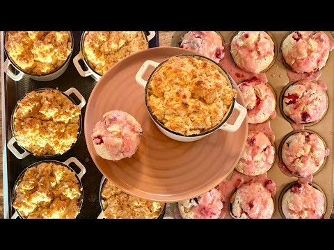 Chicken Pot Pie with Cheddar Bay Biscuit Crust & Easy Cranberry Orange Muffins Recipe