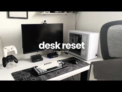 desk reset ☁️ | new monitor, rkL75, kiwi ears division, & more (cozy game vlog)