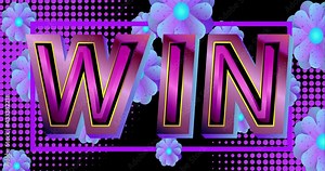 Beautiful lettering word Win. 4k animated with flowers on the background. Video clip cartoon animation celebration of winning.