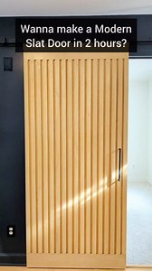 Blow the doors off your other doors with this DIY slat door! It's easy and, at around $100 in materials, affordable. Comment "WHITEOAK" if you want to learn how to get this white oak look without paying those insane white oak prices ! #therehablife #diyhome #diyproject #diyprojects #diyfurniture #easydiy #furniture #furnituredesign #furnituremaker #modernfurniture #modernfurnituredesign #wooddesign #woodworkforall #woodworking #woodworker #wood #woodfurniture #mcm #door #doors #slidingdoors #sli