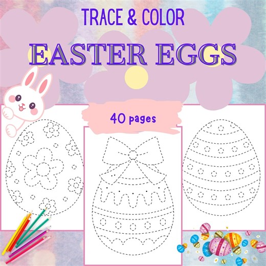 Easter Egg Activity Sheets | Printable Trace and Color Pages for Kids - Etsy