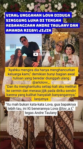 Viral Unggahan Lova Diduga Singgung Luka di Tengah Kebahagiaan Andre Taulany dan Amanda Rigby