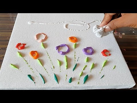 Easy/Floral Abstract Painting/Just using cotton cloth/No Brush used/Demo/Daily Art Therapy /Day #018