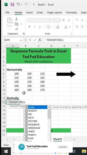 Sequence with Transpose in Excel #excel #exceltips #exceltricks