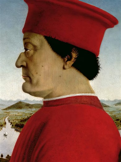 Portrait of Frédéric de Montefeltro in a painting by Piero della Francesca. Frederick III was one of the most important patrons of the early Renaissance. He financed many artists and contributed greatly to the development of the city of Urbino, today classified as a UNESCO World Heritage Site. Manu Chao is universal so why not put it on this illustrious portrait? #pierodellafrancesca #fredericIII #italy #urbino #manuchao #paintingart #uffizifirenze