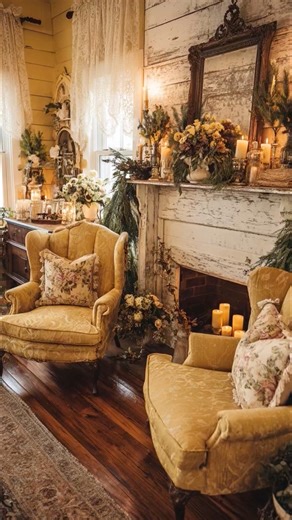 Step into a Small Yellow Vintage Cottage dressed for the holidays — a cozy haven where golden light, timeless charm, and nostalgic holiday decor fill every corner. Each room tells a story of warmth and vintage elegance, creating a festive retreat that feels both heartwarming and magical. #shabbychic #shabbychicdecor #vintagechristmas #vintagestyle #CozySeason #CozyHome #homedecor #home #christmasdecor | I Heart Much Shabby Chic