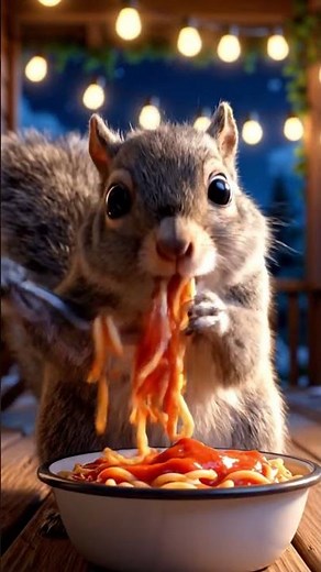 Squirrel Eats Pasta Like a Human & Says 'This is Delicious!' 🐿️🍝 Funny 4K Moment