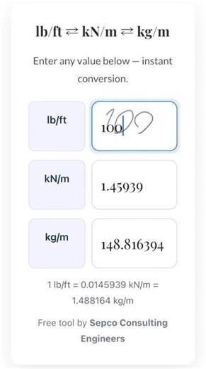 lb/ft to kN/m to kg/m Converter (Fast Method)