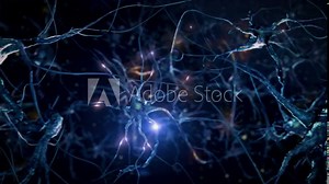 3D Animation of Neurons firing electrical impulses. Nerve Cell Activity in the Brain, Neurogenesis, Neurotransmitters, Synapse. Nervous System.