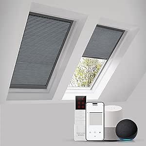 ZSTARR Motorized Skylight Shades Blackout Cellular Honeycomb Electric Blinds with Solar Panel Cordless Rechargeable with Remote for Roof and Slanted Windows Custom Size (LF Grey)