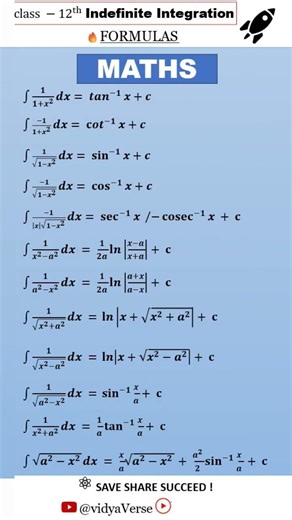 Class 12th Integration Important Formulas 🔥