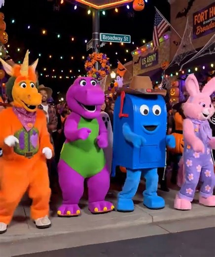 Buddy Betty Bunny And Barney ready for Halloween 2026 dance video posse on broadway!