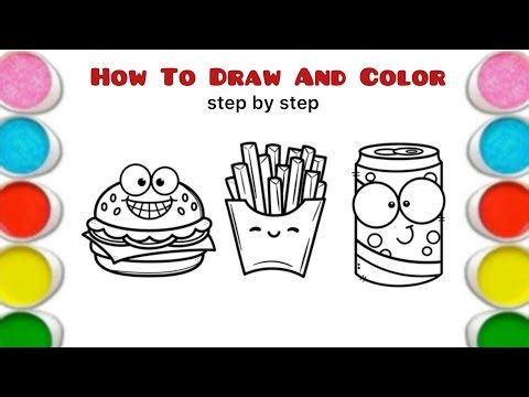 How To draw and Colorful Fast Food Coloring 🍔🍟🥤 | Fun Burger, Fries & Soda Coloring for Kids 🎨