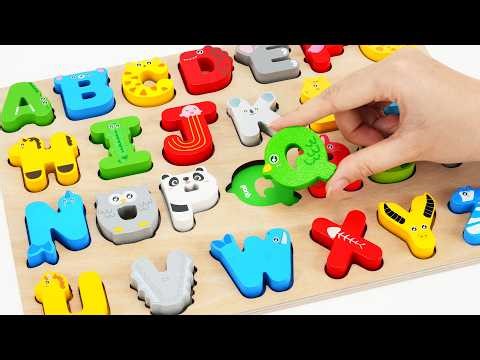 Learn ABC & Animal Names with Wooden Alphabet Puzzle 🔠🦁🧩 | Toddler Learning Video