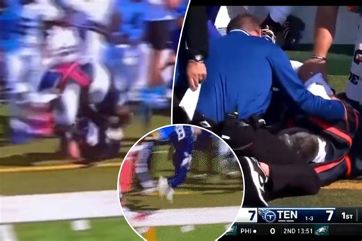 NFL chain gang member flipped over, carted off after brutal Will Levis collision