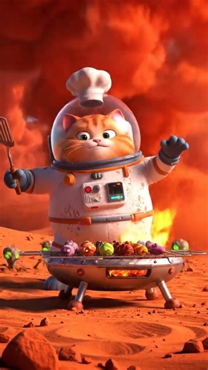 Mars Fat Cat Cooking in a Sandstorm | Cute Astronaut Chef on the Red Planet #MarsCat #CuteAstronaut