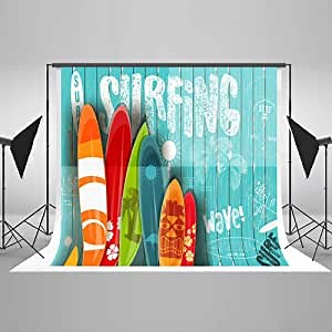 Kate 8×8ft Summer Beach Backdrops for Photography Surfing Picture Sport Surf Wood Wall Themed Photo Bakground for Kids Birthday Party Photo Booth Newborn Photography Props