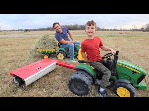 Playing on the farm with kids tractors and hay | Tractors for kids