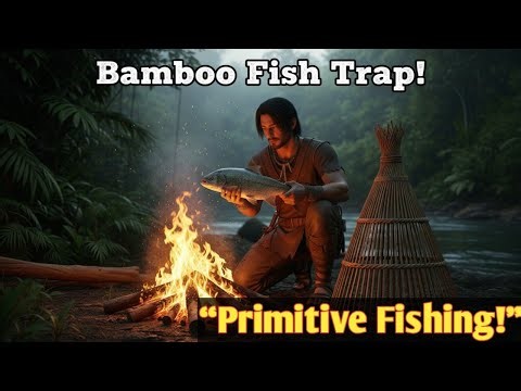 Primitive Bamboo Fish Trap & Fire Cooking | Bushcraft Survival Fishing