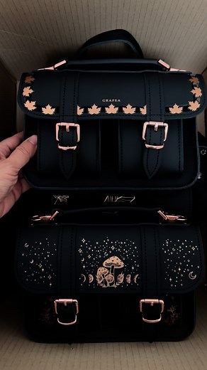 grafea on Instagram: "Packing an autumn order in black & rose gold #autumn #fall #leaves #handbag #backpack"