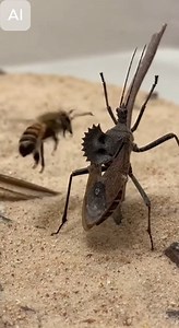 The Wheel Bug stalks its prey with silent, armored precision. Witness the apex predator of the sand pit secure its claim. #WheelBug #HoneyBee #InsectWar #Arthropod #NatureClash ⚙️ AI-generated dramatization — Extreme encounter observed in controlled environment. | Golden moments