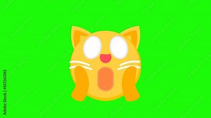 Heart eyes tired cat animated on green background. Animated cat emoji icons. Cat emoji animation with alpha channel. Key color, chroma-key, alpha channel. 4K video