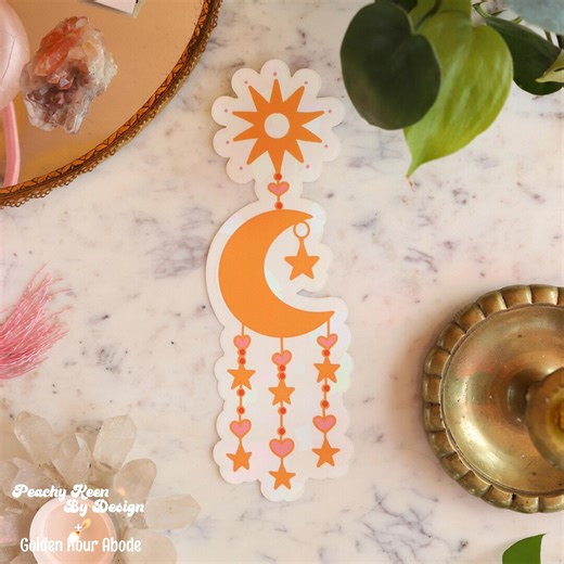 Rainbow Suncatcher Window Film- Moon & Sun | Prism Light Catcher • Rainbow Maker • Window Decor • Peachy X Golden Hour Collab 8" - Etsy