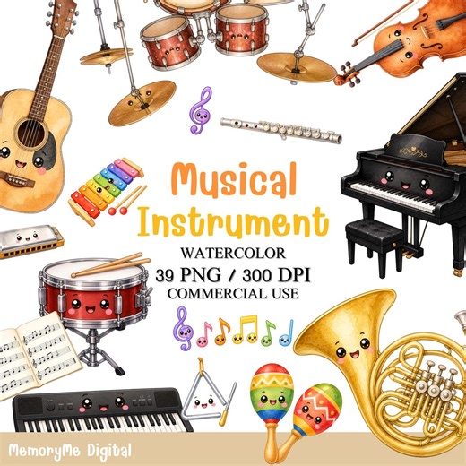 Musical Instrument Clipart Watercolor – Cute Music Instruments PNG, Kids Learning Clipart, Classroom Decor, 39 PNG Commercial Use - Etsy