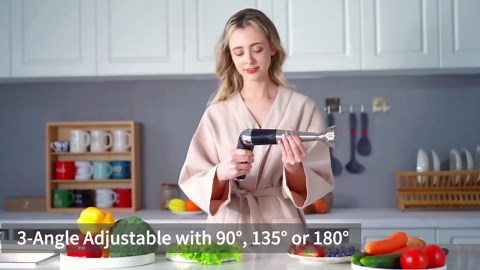 Cordless Immersion Blender: 4-in-1 Rechargeable Electric Hand Blender, 21-Speeds & 3-Angle Adjustable with 700ml Chopper, 700ml Beaker, Egg Whisk and Beater for Smoothies, Soup, Baby Food (White)