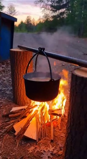 🔥 Campfire Cooking in the Wild | Relaxing Outdoor Survival Food Scene 🌲🍲