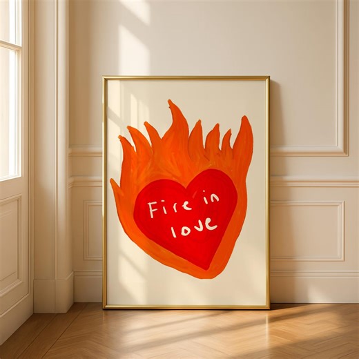 Fire in Love Flaming Heart Illustration Art Print – Passionate Emotional Wall Art, Modern Romantic Decor (digital Download) - Etsy