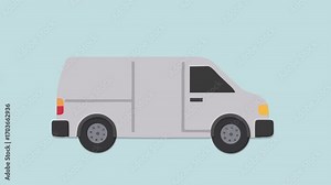 looping animation of a simple, stylized white van. It can be used as a dynamic background for a website, a loading screen for an app, or as a visual element in videos and presentations