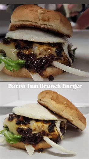 Our new burger is a hit! Introducing the Bacon Jam Brunch Burger: •House made garlic aioli •House made beef bacon jam •A fried egg •1/4 fresh beef patty •Provolone Cheese •Arugula •Yellow Onion Only at Juicy Burger 🍔 😋 👌 | Juicy Burger