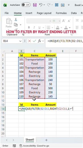 UNIQUE FILTER and RIGHT How to use together in Excel | Majid Mazin